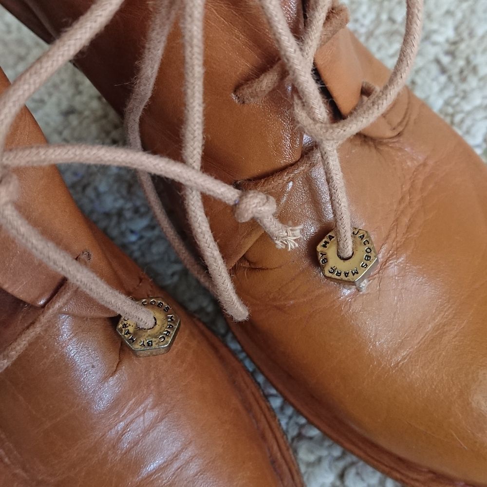MARC BY MARC JACOBS Brown Tan Calf Leather Wedge oxford ankle Boots size 6 - Picture 8 of 16
